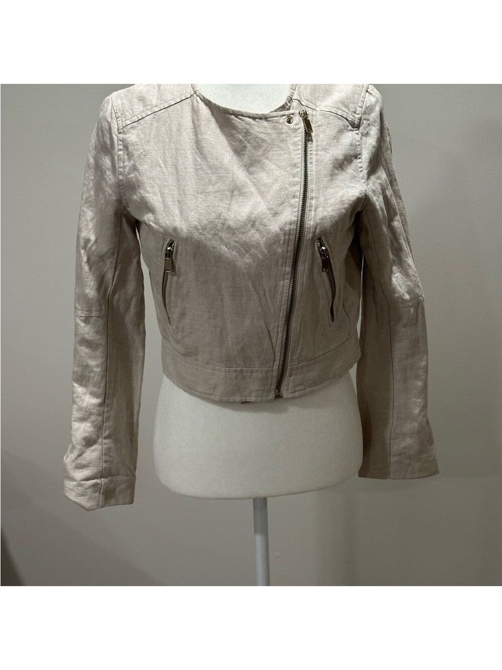 H&M Women's Beige Zip Up Jacket Size 6 - Picture 2 of 7